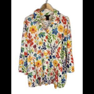 Ali Miles Floral Button Front Collared Tunic Blouse Ruffle Sleeve Plus Size 1X